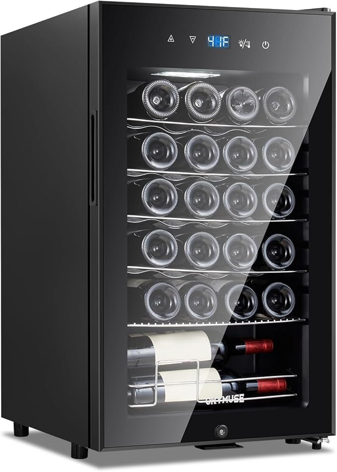 24 Bottle Compressor Wine Cooler Refrigerator with Lock, Freestanding Wine Fridge, 41°F-64°F Digital Temperature Control, Large Wine Cellar for Red, White, Champagne, and Sparkling Wine – Black