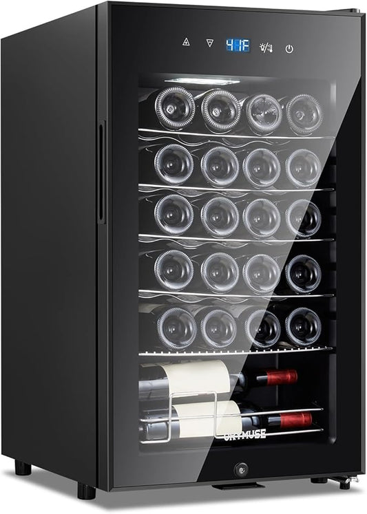 24 Bottle Compressor Wine Cooler Refrigerator with Lock, Freestanding Wine Fridge, 41°F-64°F Digital Temperature Control, Large Wine Cellar for Red, White, Champagne, and Sparkling Wine – Black