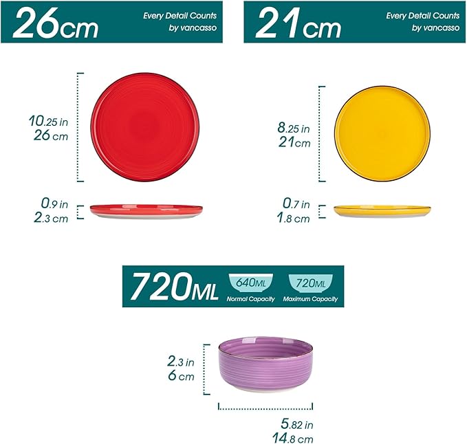 vancasso Bonita Dinnerware Sets 18 Pieces, Stoneware Dishes Set for 6, Plates and Bowls Set, Dinshwasher and Microwave Safe, Multicolor