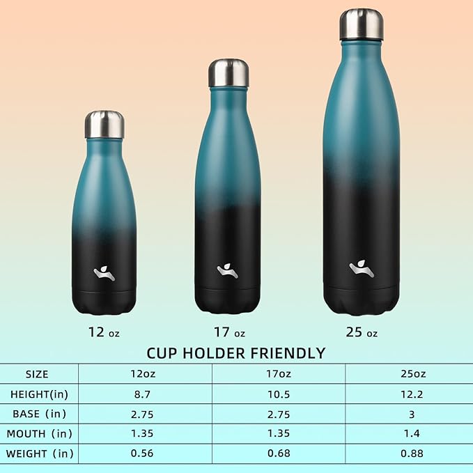 Insulated Water Bottles,12 oz Double Wall Stainless Steel Vacumm Metal Flask for Sports Travel,Indigo Black