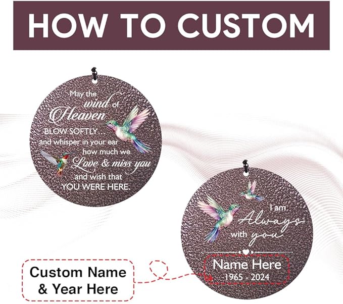 Sympathy Wind Chimes, 36inch Personalized Hummingbird Wind Chime, Memorial Gifts for Loss of Loved One, Wind Chimes in Loving Memory of Dad/Mom, Condolences Gifts for Funeral