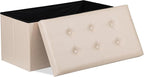 SUPER DEAL Folding Storage Ottoman Bench, 30 Inches Footrest Storage Bin with Padded Seat, Entryway Shoe Bench for Living Room Bedroom, 30"x15"x15", Faux Leather, Beige