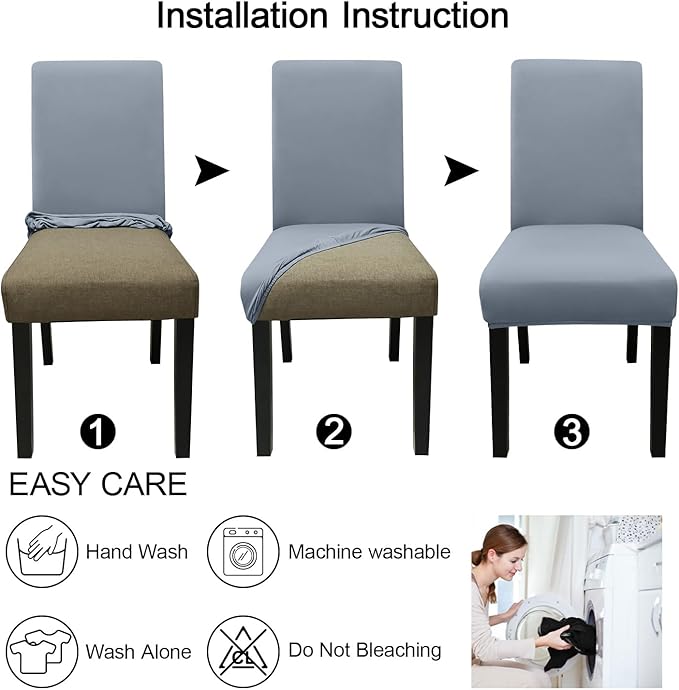 JQinHome Dining Room Chair Covers Set of 8, High Stretch Chair Slipcover Removable Washable Chair Seat Protector Cover for Home Party Hotel Wedding Ceremony (Light Grey)