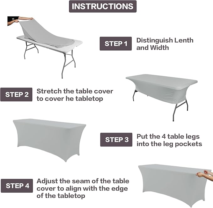 IVAPUPU 6FT Table Cloth for Rectangular Fitted Events Stretch Grey Table Covers Washable Cover Spandex Tablecloth Protector for Party, Wedding, Cocktail, Banquet, Festival