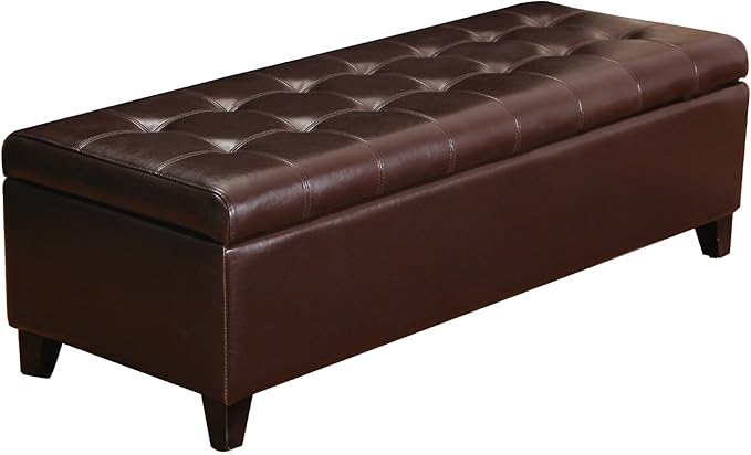 Joveco Storage Ottoman Bench, 51 Inch Leather Tufted Bench for End of Bed, Bedroom, Living Room, Dark Brown