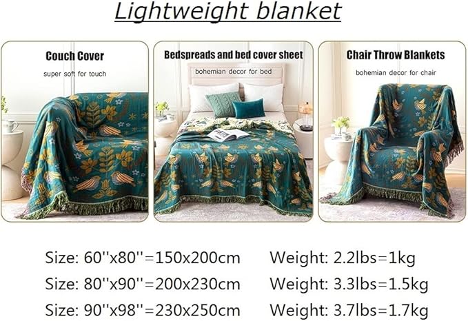 MSGKV Boho Throw Blanket 100% Cotton Blankets for Bed Couch 60''x80'', Soft Summer Blanket Travel Boho Quilt Muslin Blanket Home Decor Farmhouse Warm Throws Gifts for Women Mom