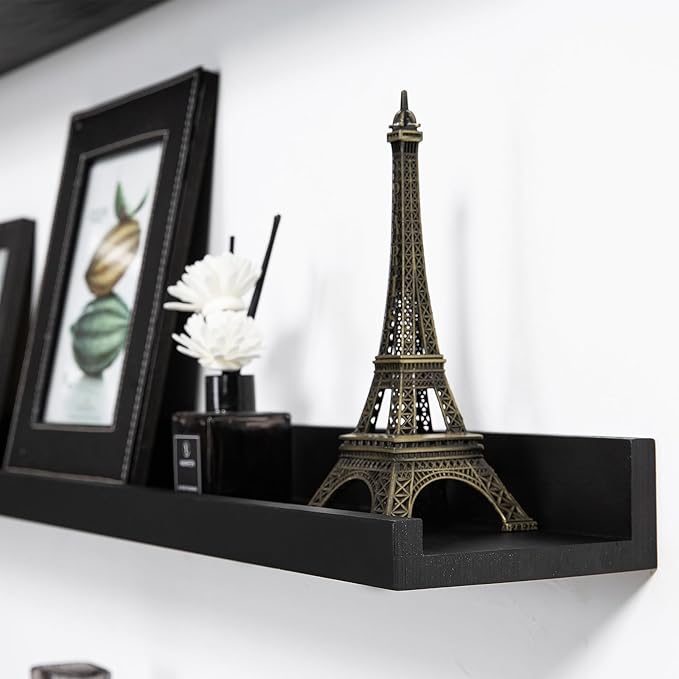 Long Floating Folding Shelves 48 Inch Wood Picture Ledge Shelf with Lip for Wall Black Storage Shelves for Kids Room Photo Shelves Wall Organizer Set of 3 for Bedroom Living Room Bathroom Kitchen