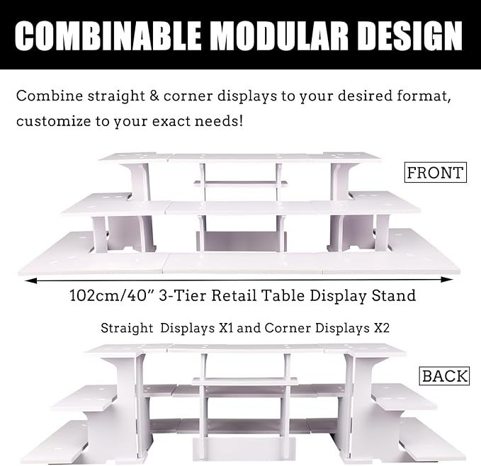 WANLIAN 3-Tier Straight Retail Table Display Stand, Portable Display Rack Shelves for Vendors, Craft Shows, Farmers Market, Pop Up Shop Countertop White Risers for Display, Soap, Candles, Tumblers