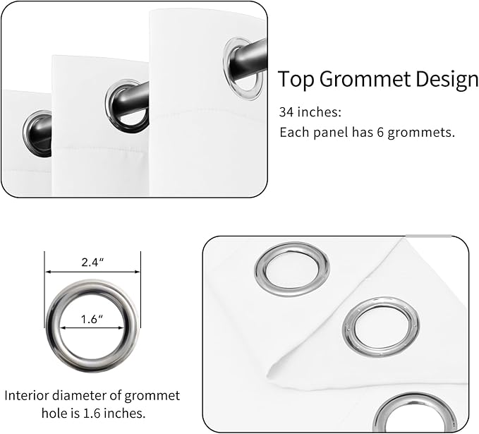 Easy-Going Blackout Curtains for Bedroom, Solid Thermal Insulated Grommet and Noise Reduction Window Drapes, Room Darkening Curtains for Living Room, 2 Panels (34x45 in, White)