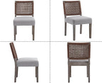 Kmax Farmhouse Dining Chairs Set of 4, Rustic Kitchen Chairs with Linen Fabric Seat and Woven Back, Vintage Accent Chairs for Dining Room, Living Room, Grey