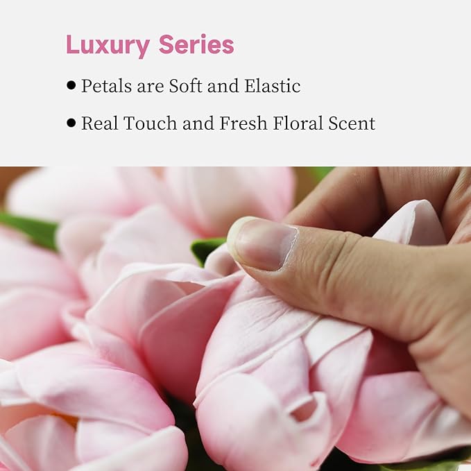 Buart Artificial Tulip in Bulk for Home Kitchen Wedding Bridal Bouquet,Fake Flowers for Valentine's Day Mother's Day Easter Table Centerpieces Decorations(Large Size,Pink,Real-Touch,12pcs)