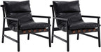 Modern Sling Accent Chairs Set of 2 - Black PU Leather Upholstered