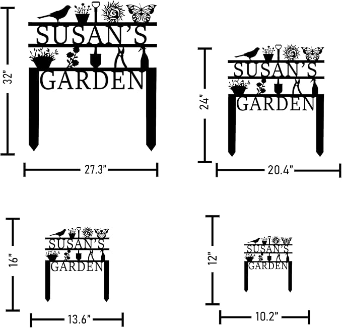 Personalized Garden Sign, Custom Garden Tools Sign with Stakes, Garden Sign with Last Name, Personalized Flower Garden Name Sign, Yard Sign, Lawn Sign, Custom Family Name Garden Sign, Farmhouse Decor