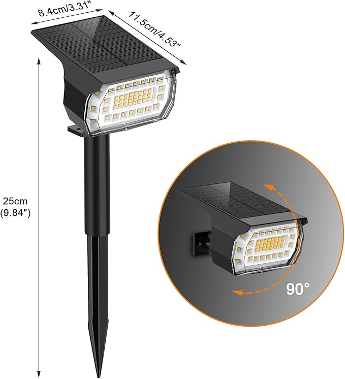 LANSOW Solar Spot Lights Outdoor, [2 Pack/57 LED] 2-in-1 Solar Landscape Spotlights, 3 Modes IP65 Waterproof Dusk to Dawn Solar Powered Flood Wall Lights for Outside Yard Garden Path(Warm White)