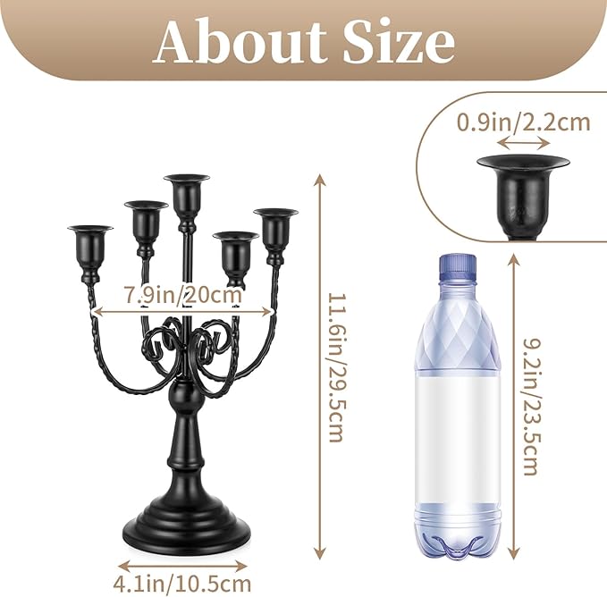 Sziqiqi Candelabra Candles Holder Centerpieces - Black Candlestick Holders Bulk for Halloween Vintage Tabletop Candelabras for Party Events Holiday, 6 Pieces