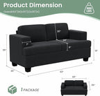 63” Corduroy Loveseat Sofa Couch for Living Room, Small Couch with Deep Seat for Bedroom, Comfy Could Loveseat for Small Living Room, Black Corduroy