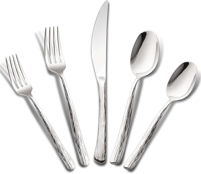 Aisoso 60-Piece High-End Silverware Set with Stone Patterned Handle Mirror Finished Stainless Steel Serving Utensils for 12, Durability and Dishwasher Safe for Home, Restaurant, Weddings