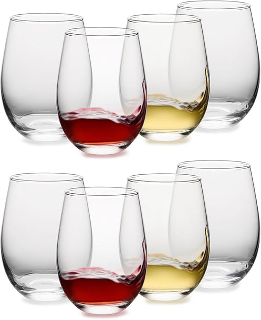 Stemless Wine Glasses Set of 8, 18 Ounces Red & White Wine Glasses for Party, Lead-free, Ideal Wine Accessories Gift (Clear)