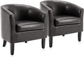 BELLEZE Accent Barrel Chair Set of 2, Linen Round Chair Club Tub Sofa Corner Chair with Flared Legs and Cozy Soft Padding for Living Room Bedroom Waiting Room - Brown