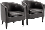 BELLEZE Accent Barrel Chair Set of 2, Linen Round Chair Club Tub Sofa Corner Chair with Flared Legs and Cozy Soft Padding for Living Room Bedroom Waiting Room - Brown