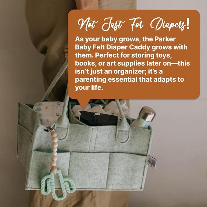 Parker Baby Diaper Caddy - Nursery Storage Bin and Car Organizer for Diapers and Baby Wipes - Sage Green, Regular