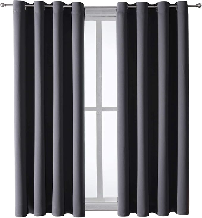 ChrisDowa Grommet Blackout Curtains for Bedroom and Living Room - 2 Panels Set Thermal Insulated Room Darkening Curtains (Dark Grey, 52W x 63L)