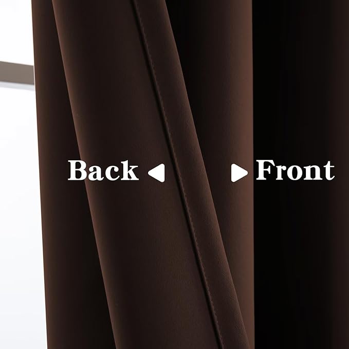 Blackout Curtains 72 Inch Length for Bedroom, Thermal Insulated Blackout Curtains 2 Panels Set, Solid Grommet Privacy Room Darkening Drapes for Living Room Windows(W52 x L72, Chocolate)