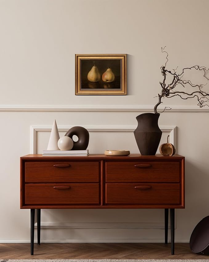 HUARCEY Gold Framed Vintage Wall Art for Living Room, Pear Fruits Painting Prints Shelf Decor for Kitchen, Aesthetic Bedroom Wall Art Decor, Christmas Gift for Friends or Family (Two Pears - 8"x10")