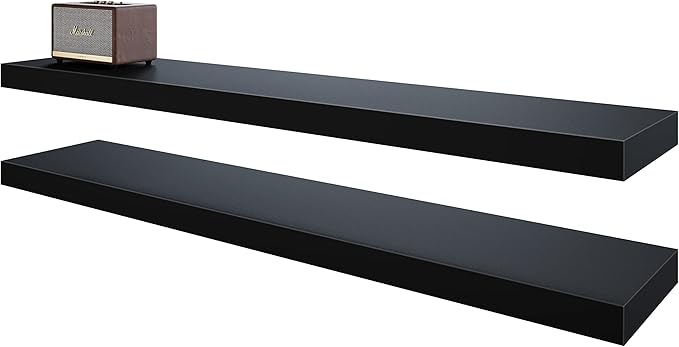 BAMEOS Floating Shelves,40 in W x 8in D Wall Mounted Wooden Shelves with Invisible Brackets Set of 2, Hanging Wall Shelves Decoration for Bedroom, Bathroom, Living Room and Kitchen