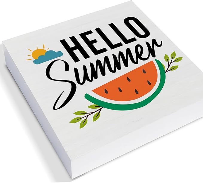 Summer Decor for Home Hello Summer Tiered Tray Decor 3 Pcs Wood Decorative Signs Table Desk Shelf Decoration