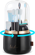 Toothbrush Holders for Bathrooms,Rotating 7-Slot with Cover and Draining Water,Kids Electric Toothbrush Holder and Toothpaste Stand Storage for Bathroom Accessories Counter Organizer Vanity