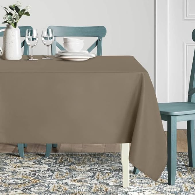 sancua Rectangle Tablecloth - 54 x 120 Inch - Stain and Wrinkle Resistant Washable Polyester Table Cloth, Decorative Fabric Table Cover for Dining Tables, Buffet Parties and Camping, Taupe