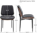 BV Mid Century Modern Dining Chairs Set of 4, Upholstered Pu Leather Armless Accent Chair with Walnut Bentwood Back, Retro Kitchen Chair for Dining Room, Living Room, Kitchen, Black