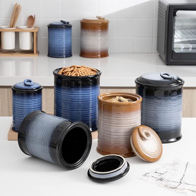 Nihow Ceramic Food Storage Jar Sets: Container with Air Tight Ceramic Lid for Flour/Sugar/Rice/Coffee/Cookies/Candy - Seal Damp-proof Canister for The Kitchen - Set of 4 (Gray)