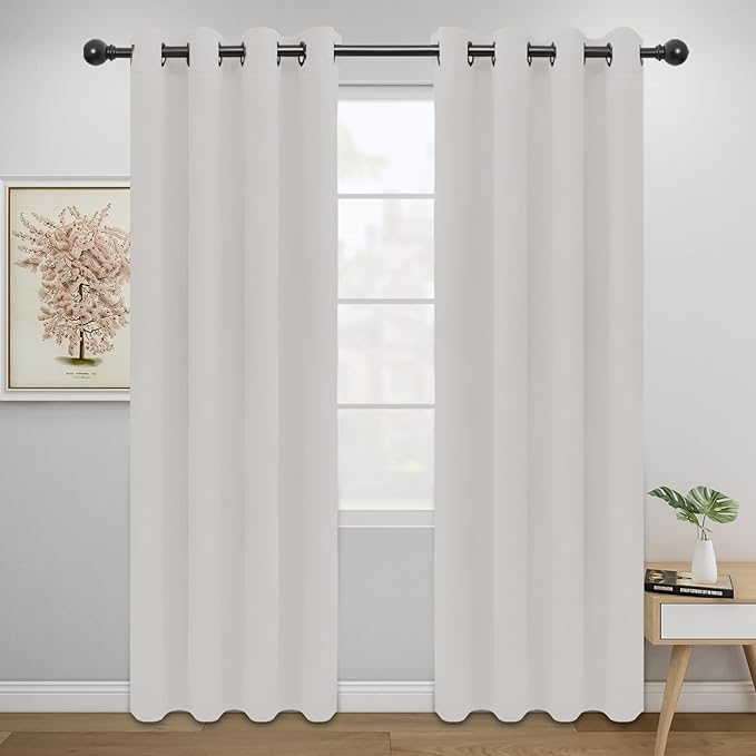 Easy-Going Blackout Curtains for Bedroom, Solid Thermal Insulated Grommet and Noise Reduction Window Drapes, Room Darkening Curtains for Living Room, 2 Panels (52x84 in, Light Linen)
