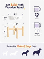 Slow Feeder Dog Bowls - 3-Cup Raised Ceramic & Wood Stand for Medium-Large Breed, White