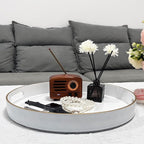 13" Round Decorative Tray, White Serving Tray with Handles, Plastic Coffee Table Tray for Ottoman, Living Room, Bathroom, Décor.
