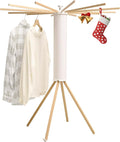 LEQ Drying Rack Portable,Foldable Drying Rack Clothing with 12 Wood Drying Arms, Standing Laundry Hanger Rack Round Collapsible & Portable Handle for Laundry Room, Balcony, Bedroom, RV