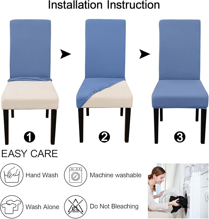 JQinHome 6 Pcs Dining Chair Slipcover,High Stretch Removable Washable Chair Seat Protector Cover for Home Party Hotel Wedding Ceremony (Gray Blue)