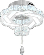 Flashing God 16 Inch Mini Chandelier Modern Crystal Chandeliers Light Semi Flush Mount Ceiling Light Fixture Small Silver Chandelier for Bedroom Hallway Kitchen Foyer