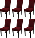 JQinHome 6 Pcs Dining Chair Slipcover,High Stretch Removable Washable Chair Seat Protector Cover for Home Party Hotel Wedding Ceremony (Burgundy)