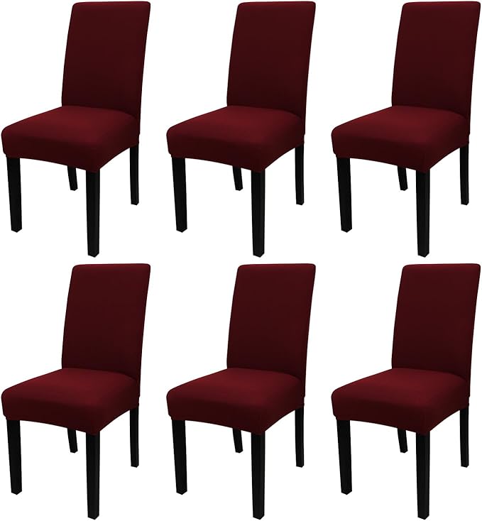 JQinHome 6 Pcs Dining Chair Slipcover,High Stretch Removable Washable Chair Seat Protector Cover for Home Party Hotel Wedding Ceremony (Burgundy)