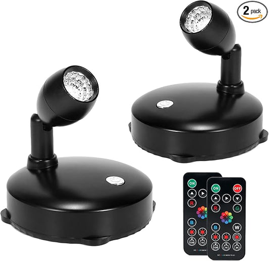 Cordless Spotlight Battery Operated, RGB Uplights with Remote and Timer, LED Indoor Plant Light, Dimmable Tree Accent Lighting, Color Changing Wall Lights for Art Painting Picture Dartboard