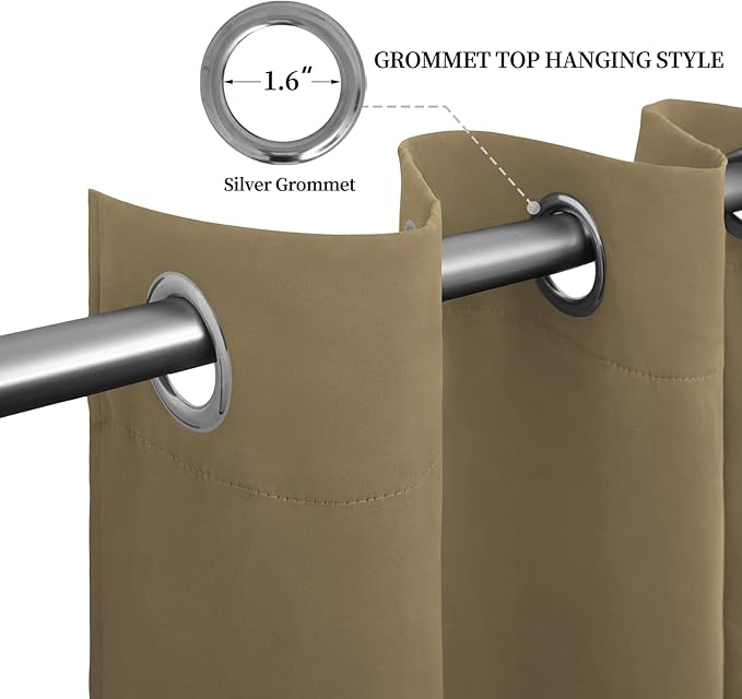 Easy-Going Blackout Curtains for Bedroom, Solid Thermal Insulated Grommet and Noise Reduction Window Drapes, Room Darkening Curtains for Living Room, 2 Panels (52x63 in,Tan)