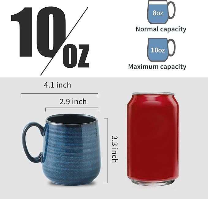 Hasense Small Coffee Mugs 8 oz, Ceramic Cappuccino Cups Set of 4, Espresso Mug with Handle for Latte, Tea, Milk and Mocha, Mini Cups for Gift, Dishwasher & Microwave Safe, Blue