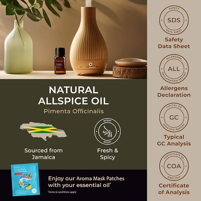 Gya Labs Allspice Essential Oil for Diffuser & Skin - 0.34 Fl Oz - 100% Pure Natural Allspice Oil for Skin, Homemade Items & Candle Making Scent