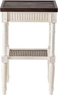 Rustic Farmhouse Cottagecore Accent End Table, Distressed Accent Side Table with Espresso Tray Top and Woven Wicker Shelf, Boho, French Country Decor, Square, Weathered Brown & White