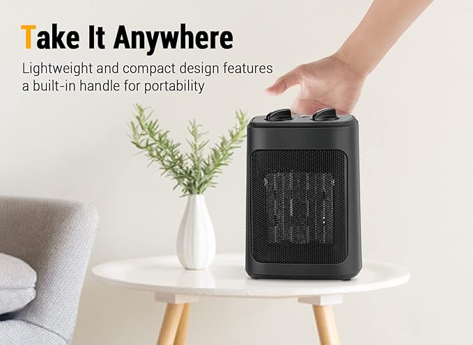 Space Heater, 1500W Electric Heaters Indoor Portable with Thermostat, PTC Fast Heating Ceramic Room Small Heater with Heating and Fan Modes for Bedroom, Office and Indoor Use