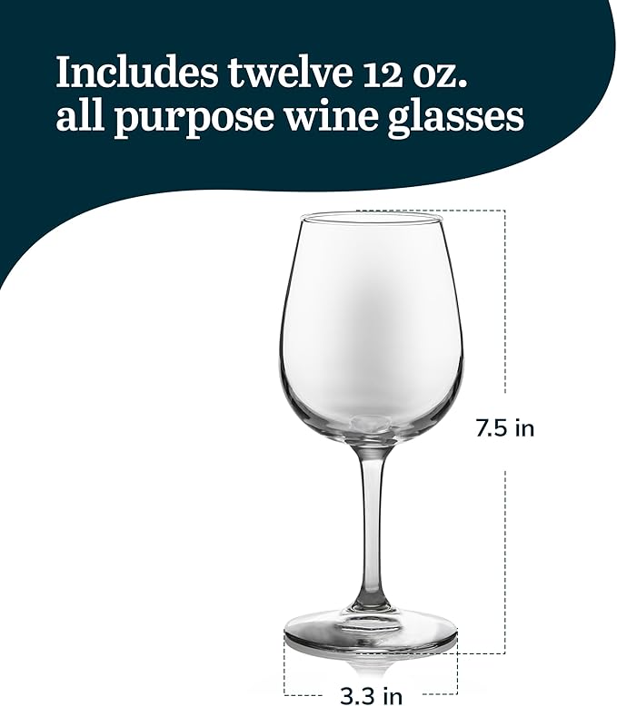 Libbey All-Purpose Wine Party Glasses, 12.75-ounce, Set of 12