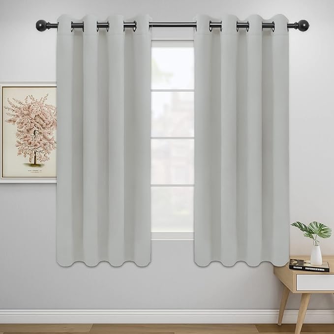 Easy-Going Blackout Curtains for Bedroom, Solid Thermal Insulated Grommet and Noise Reduction Window Drapes, Room Darkening Curtains for Living Room, 2 Panels(52x63 in, Greyish White)